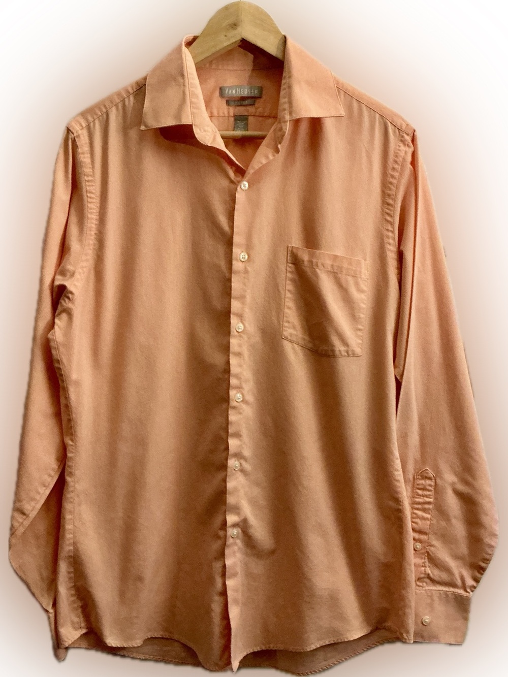 Van Heusen Fitted Dress Shirt Peach Salmon Button Front Long Sleeve 15½ 34/35